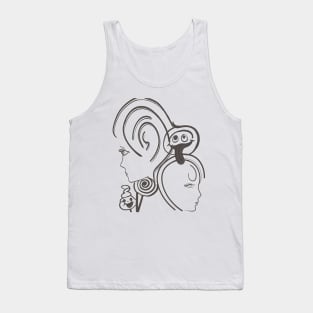 Abstract Faces Embossed Line Drawing Tank Top